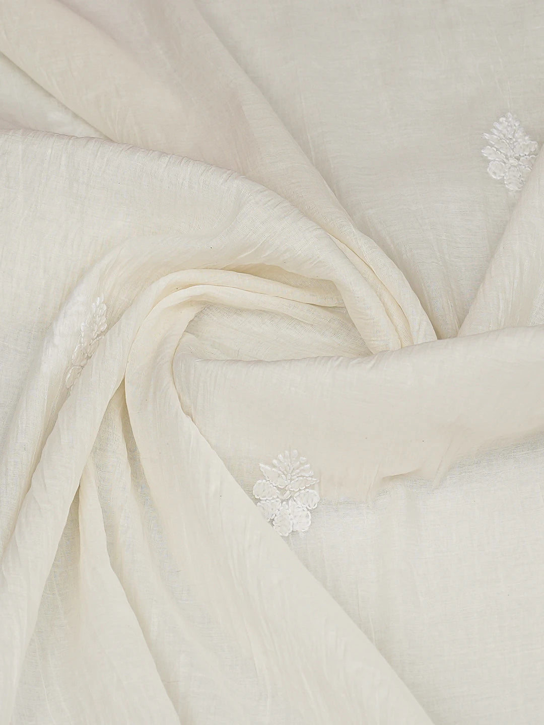 Ada Hand Embroidered White Chanderi Lucknowi Chikankari Dupatta 01A813790