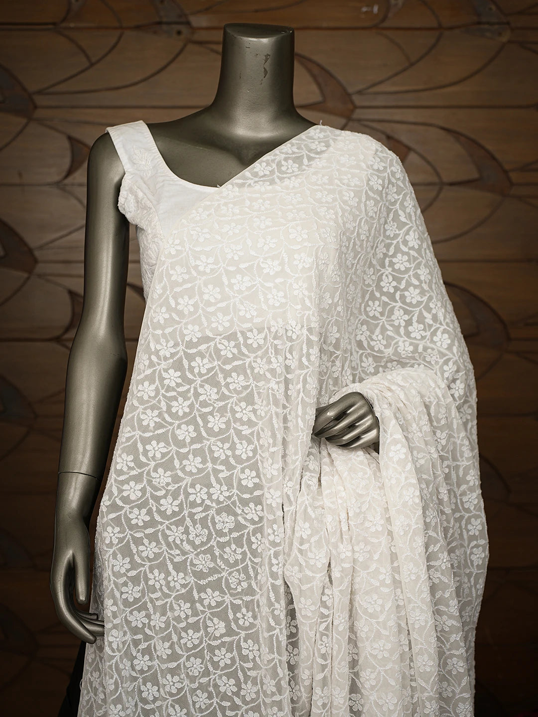Ada Hand Embroidered White Pure Georgette Lucknowi Chikankari Dupatta 01A766634