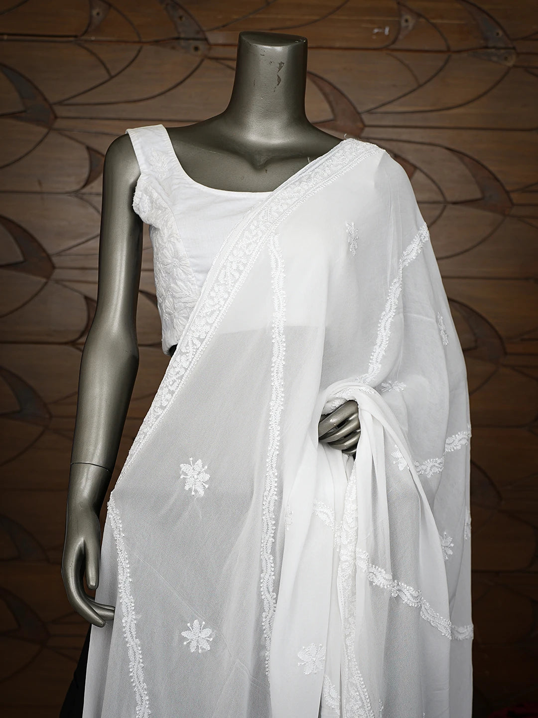 Ada Hand Embroidered White Viscose Georgette Lucknowi Chikankari Dupatta 01A720865