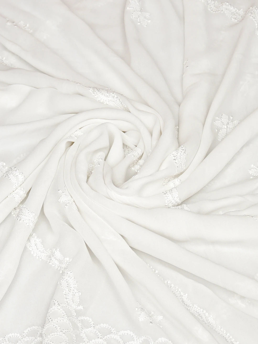 Ada Hand Embroidered White Viscose Georgette Lucknowi Chikankari Dupatta 01A720865