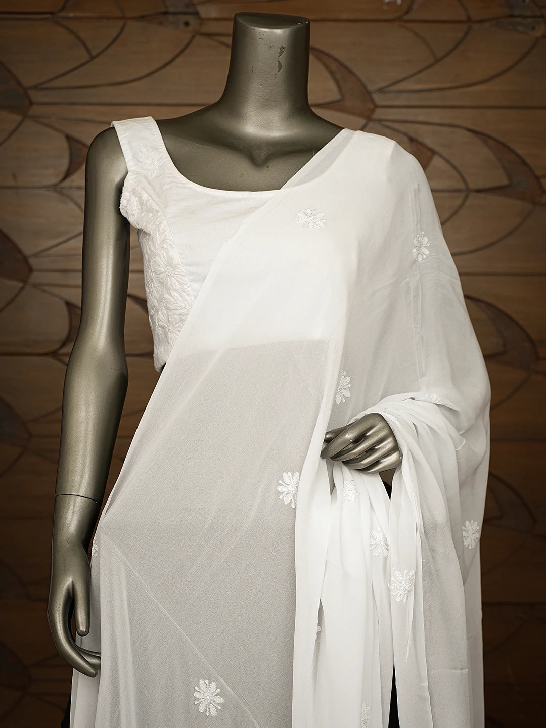 Ada Hand Embroidered White Viscose Georgette Lucknowi Chikankari Dupatta 01A794958