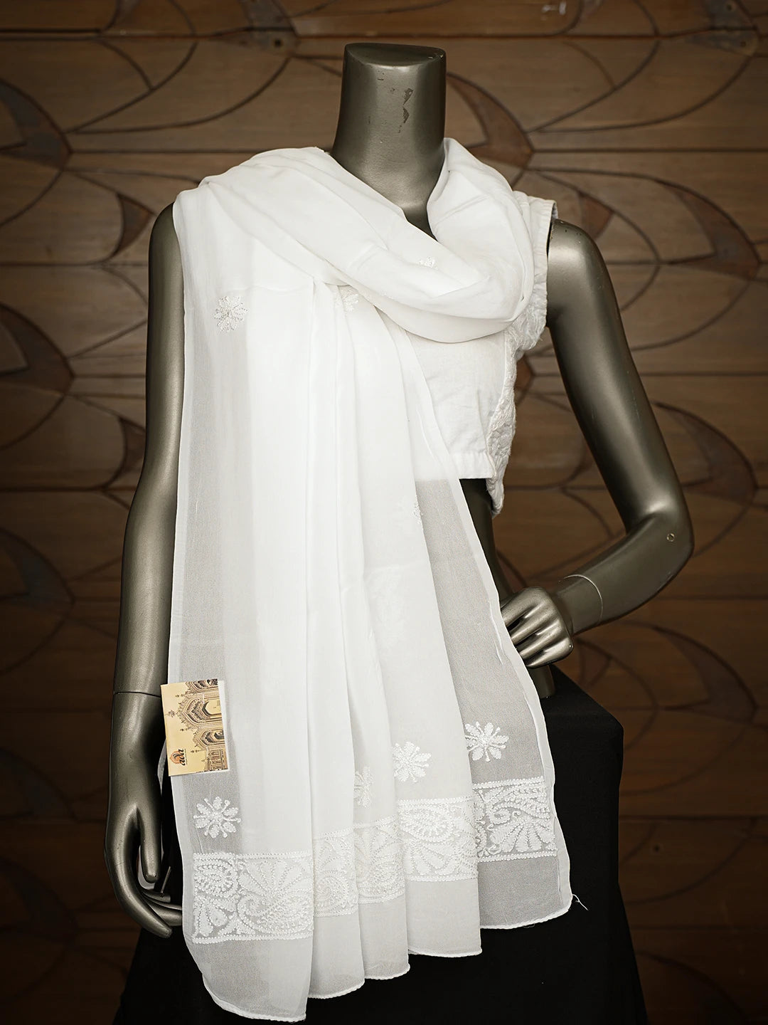 Ada Hand Embroidered White Viscose Georgette Lucknowi Chikankari Dupatta 01A794958