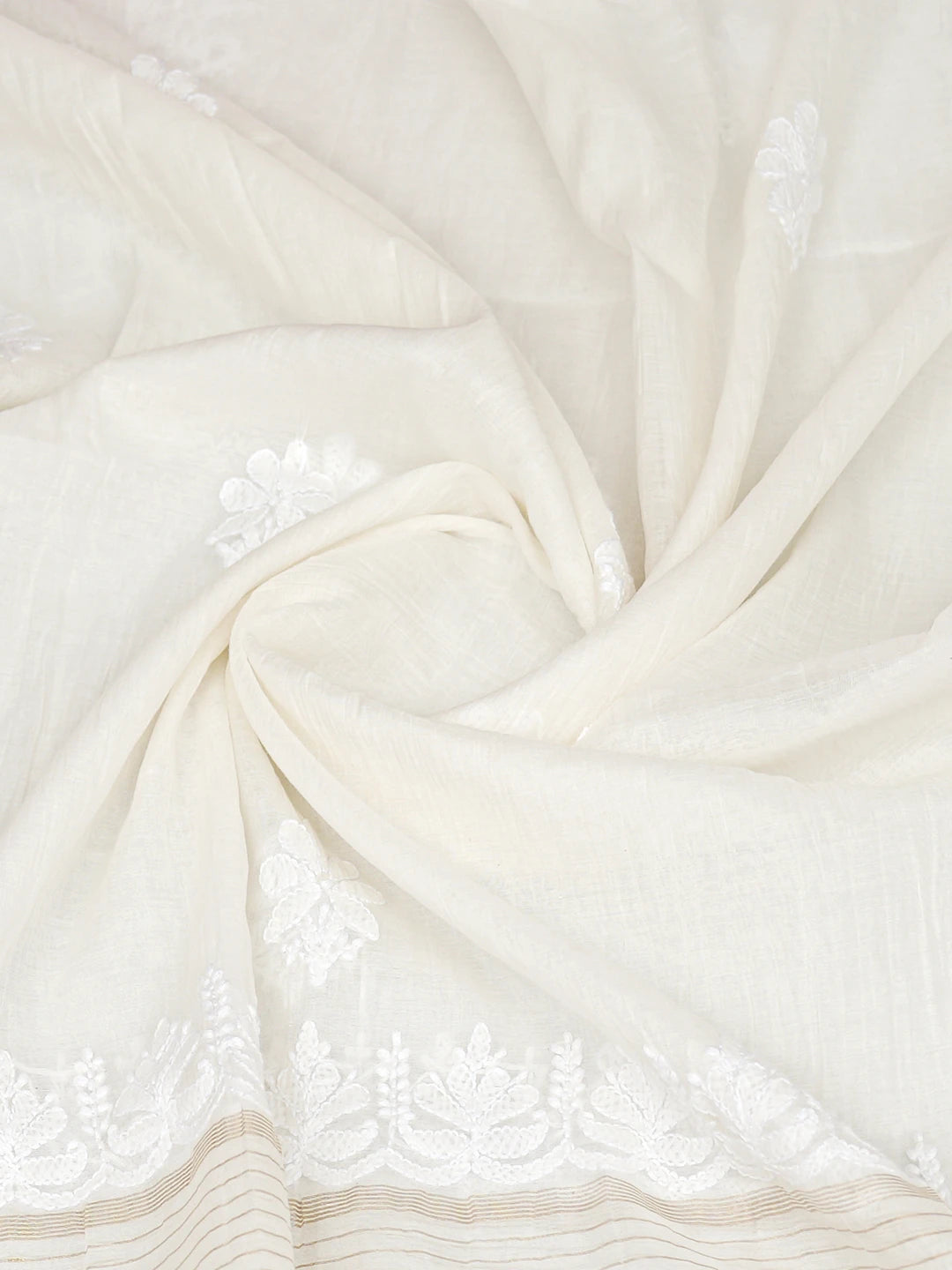 Ada Hand Embroidered White Chanderi Lucknowi Chikankari Dupatta 01A813786