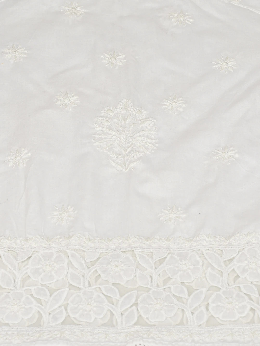 Ada Hand Embroidered White Cotton Lucknowi Chikankari Semi-Stitched Kurta Dupatta Set 01A813823