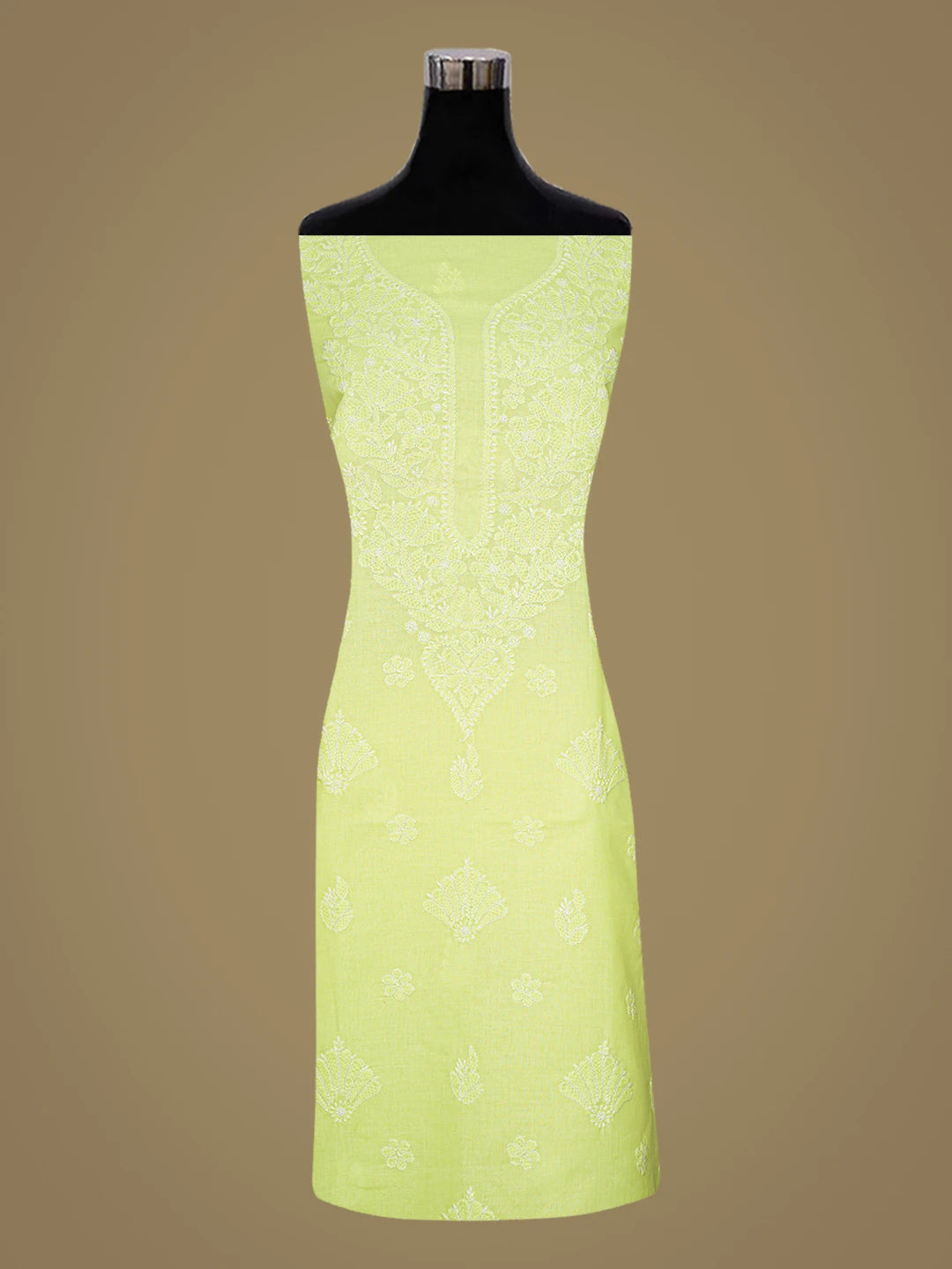 Ada Hand Embroidered Fluorescent Lemon Cotton Lucknowi Chikankari Unstitched Kurta Piece 01A725139