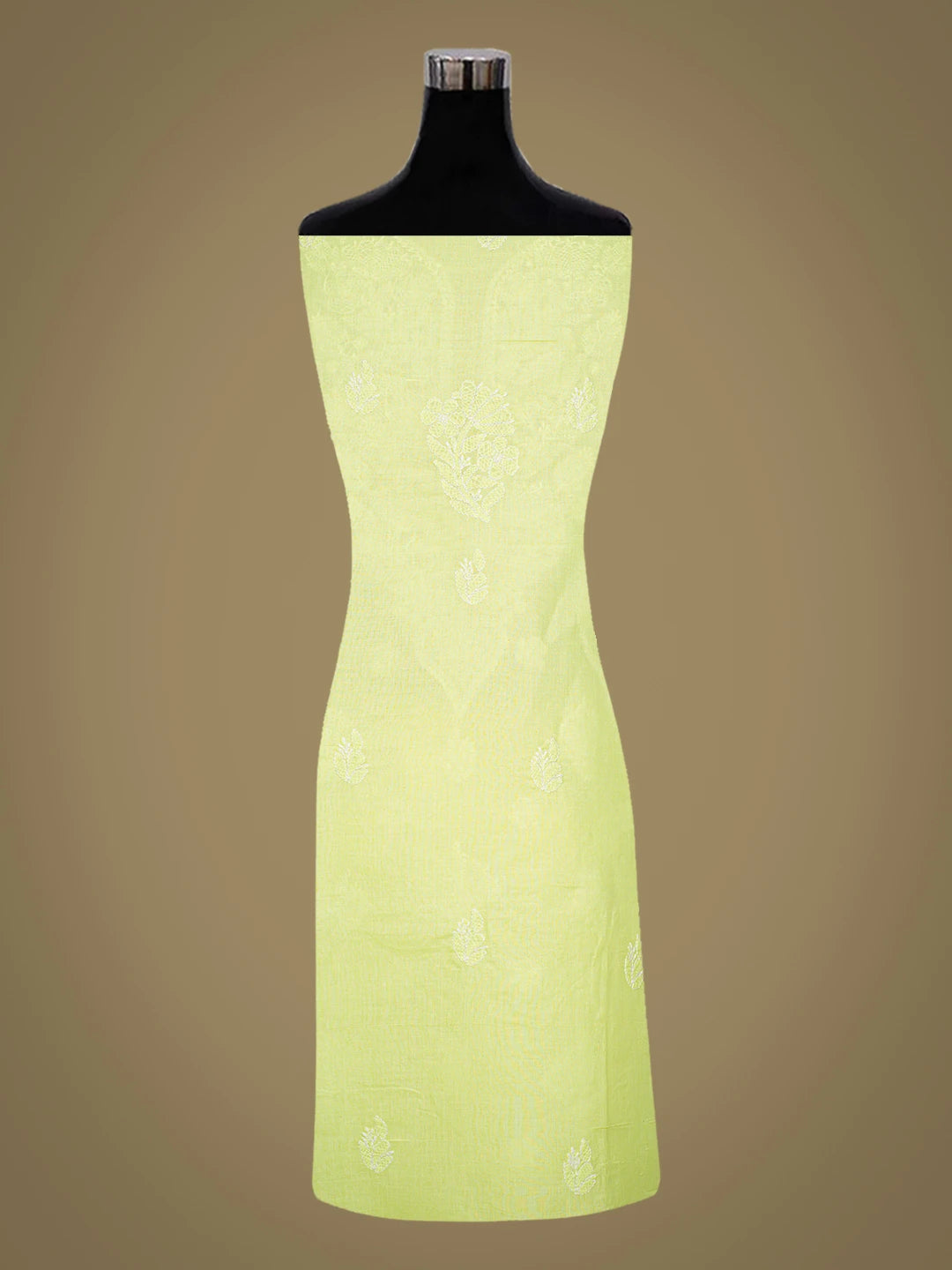 Ada Hand Embroidered Fluorescent Lemon Cotton Lucknowi Chikankari Unstitched Kurta Piece 01A725139