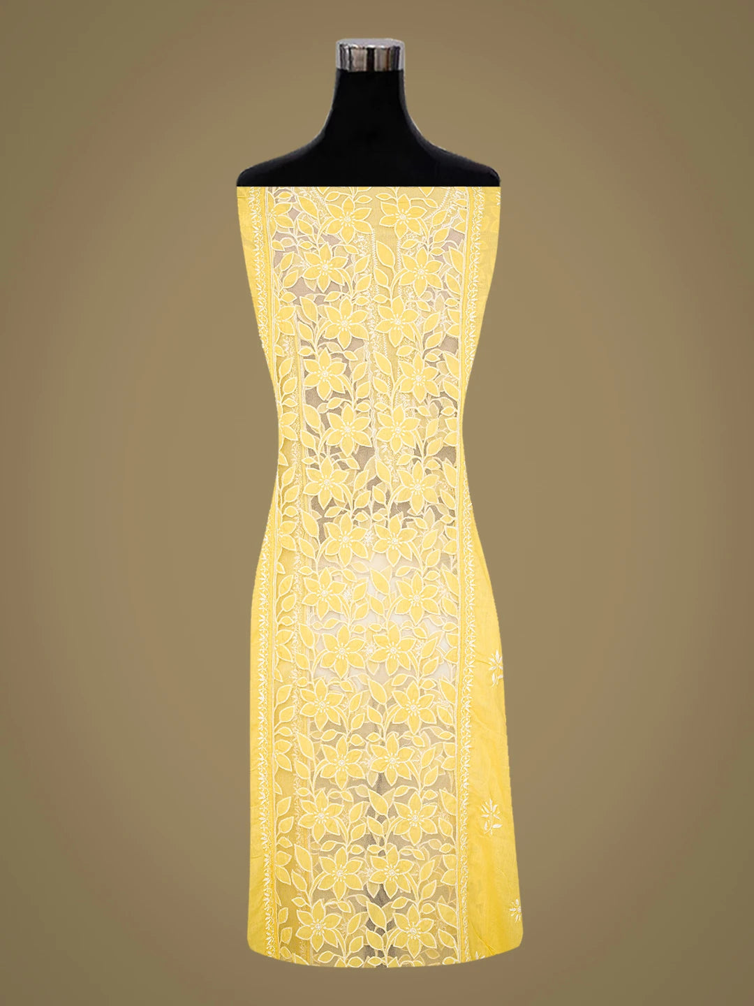 Ada Hand Embroidered Yellow Cotton Lucknowi Chikankari Semi-Stitched Kurta Dupatta Set 01A813827