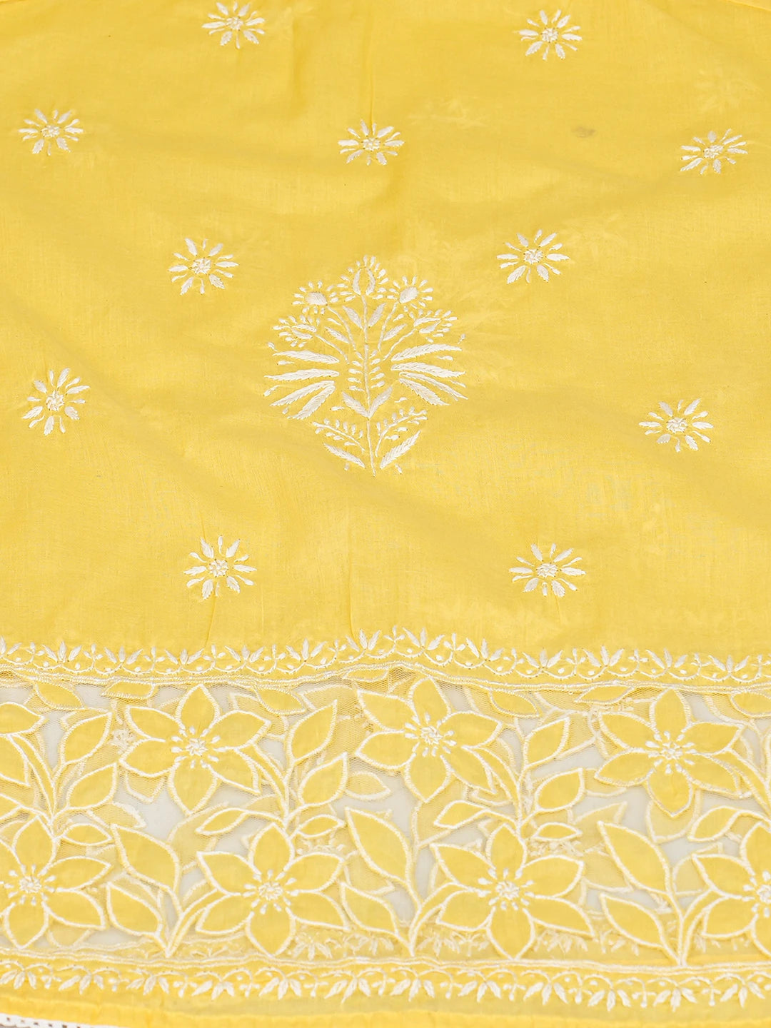 Ada Hand Embroidered Yellow Cotton Lucknowi Chikankari Semi-Stitched Kurta Dupatta Set 01A813827