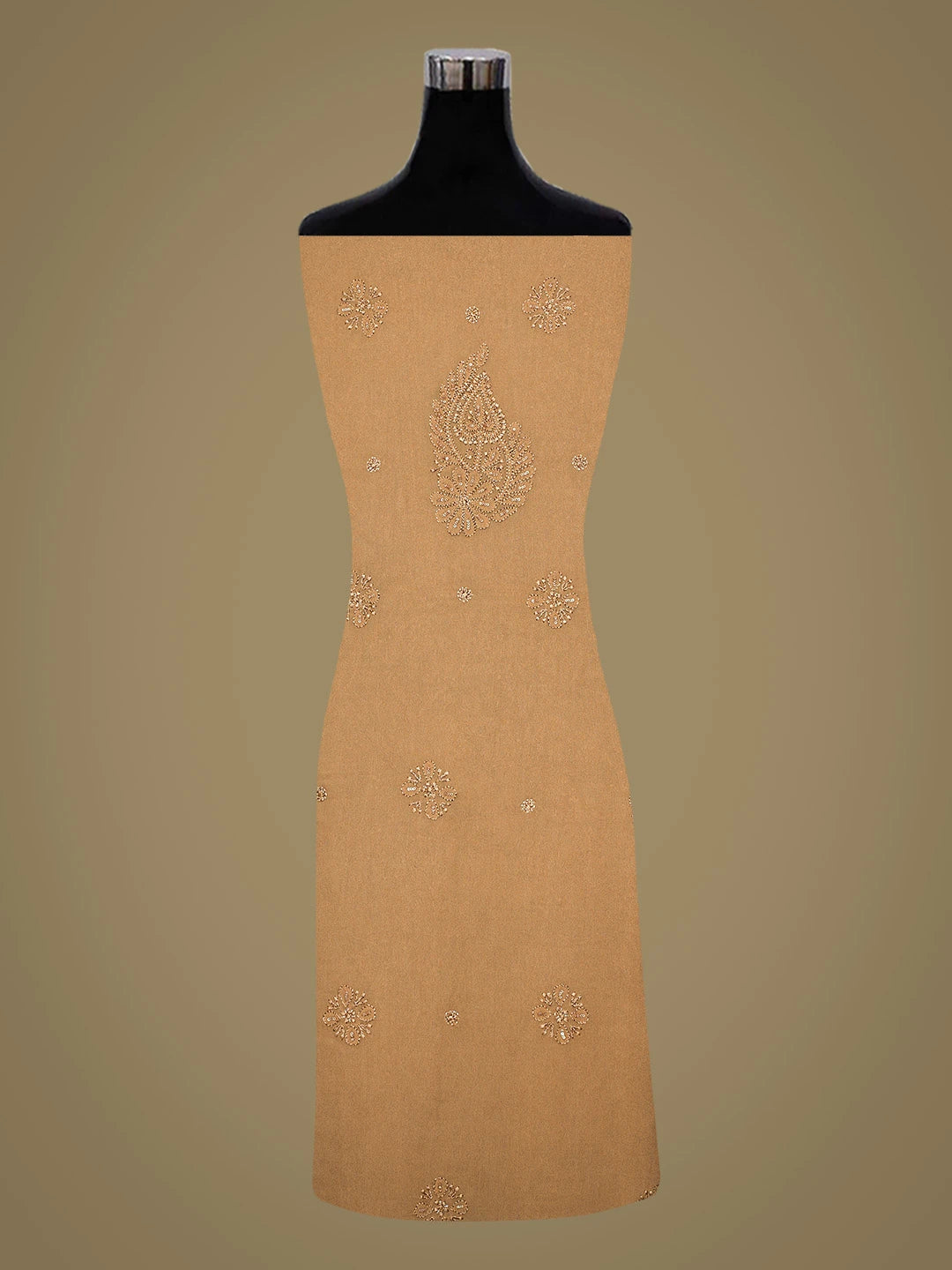 Ada Hand Embroidered Chamoisee Brown Viscose Georgette Lucknowi Chikankari Unstitched Kurta Dupatta Set With Cutdana Work 01A765980