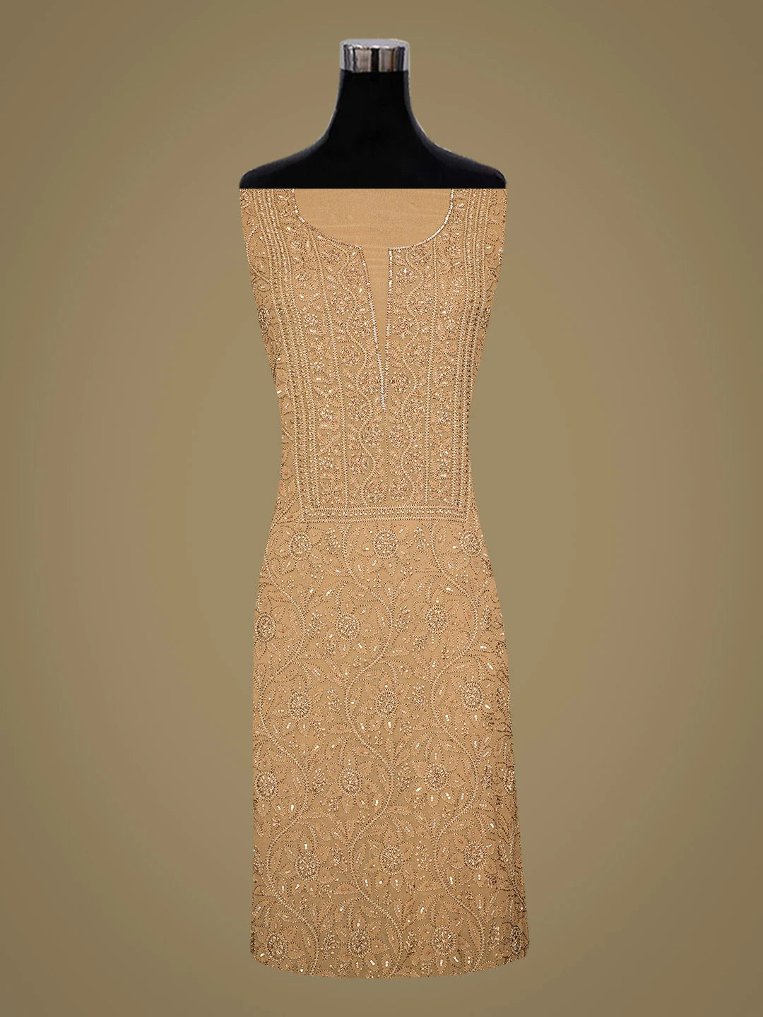 Ada Hand Embroidered Chamoisee Brown Viscose Georgette Lucknowi Chikankari Unstitched Kurta Dupatta Set With Cutdana Work 01A765980