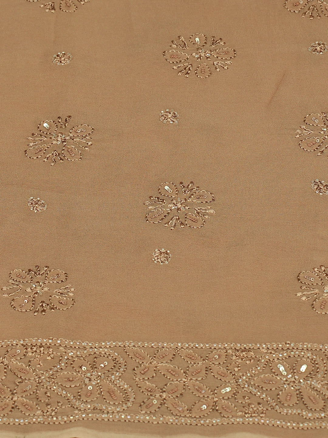 Ada Hand Embroidered Chamoisee Brown Viscose Georgette Lucknowi Chikankari Unstitched Kurta Dupatta Set With Cutdana Work 01A765980