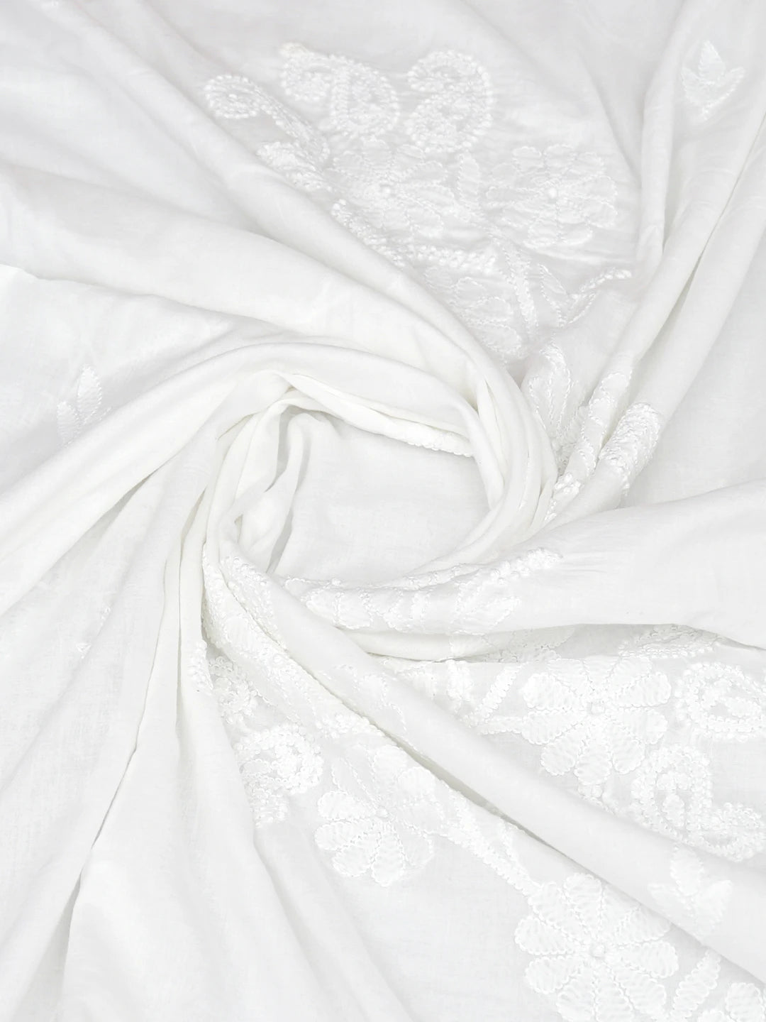 Ada Hand Embroidered White Cotton Lucknowi Chikankari Dupatta 01A792833
