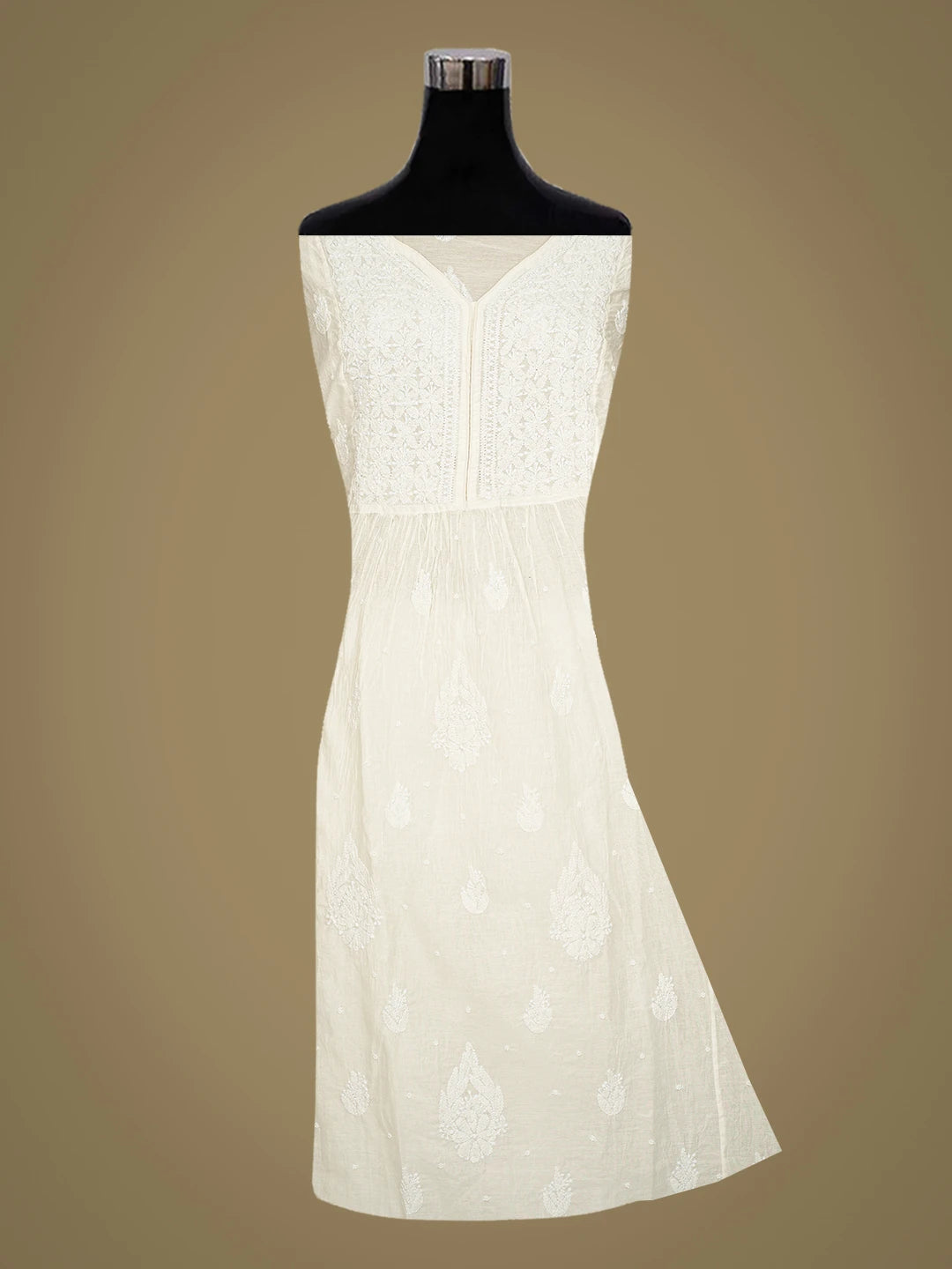 Ada Hand Embroidered White Chanderi Lucknowi Chikankari Semi-Stitched Kurta Dupatta Set With Cutdana Work 01A813864