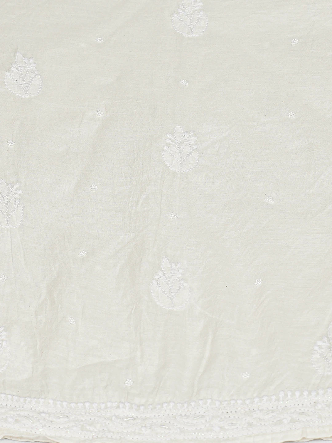 Ada Hand Embroidered White Chanderi Lucknowi Chikankari Semi-Stitched Kurta Dupatta Set With Cutdana Work 01A813864