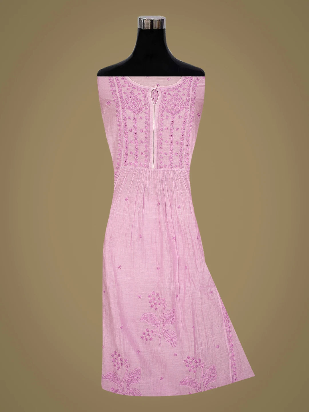 Ada Hand Embroidered Mauve Chanderi Lucknowi Chikankari Semi-Stitched Kurta Piece 01A789627
