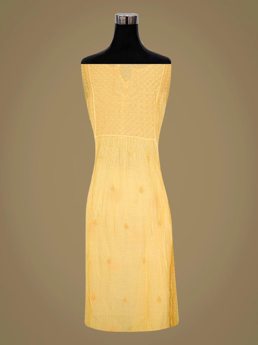 Ada Hand Embroidered Yellow Chanderi Lucknowi Chikankari Semi-Stitched Kurta Piece 01A789632
