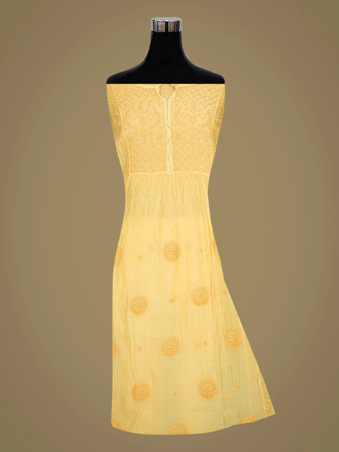 Ada Hand Embroidered Yellow Chanderi Lucknowi Chikankari Semi-Stitched Kurta Piece 01A789632