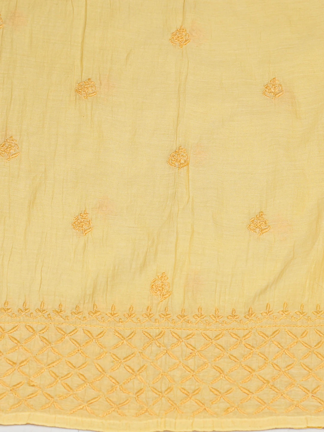 Ada Hand Embroidered Yellow Chanderi Lucknowi Chikankari Semi-Stitched Kurta Piece 01A789632