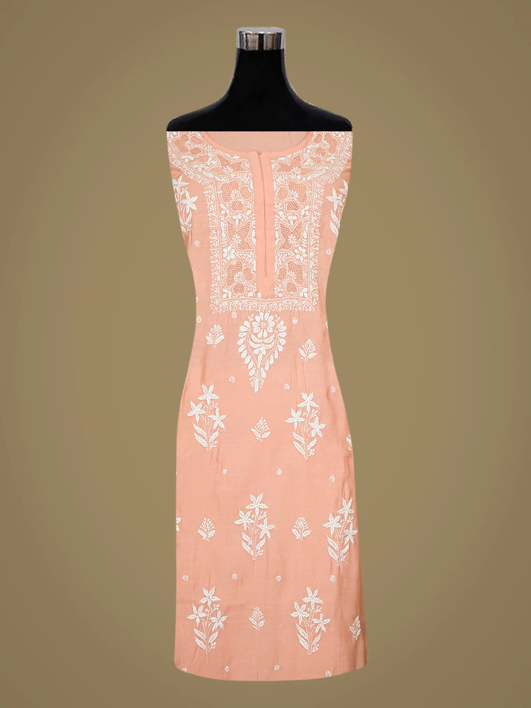 Ada Hand Embroidered Peach Chanderi Lucknowi Chikankari Semi-Stitched Kurta Piece 01A668757