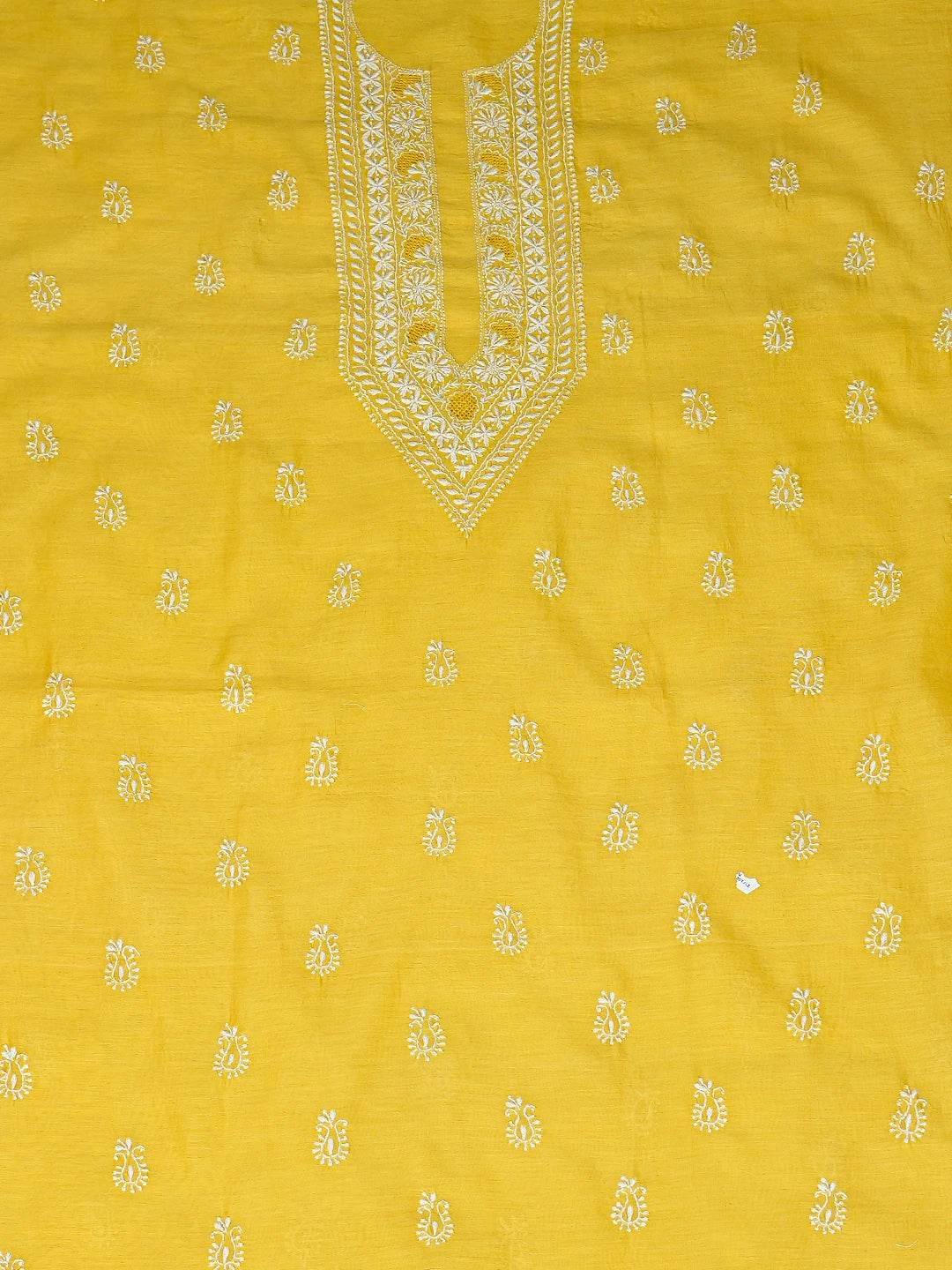 Ada Hand Embroidered Yellow Chanderi Lucknowi Chikankari Unstitched Men's Kurta Piece 01A785585