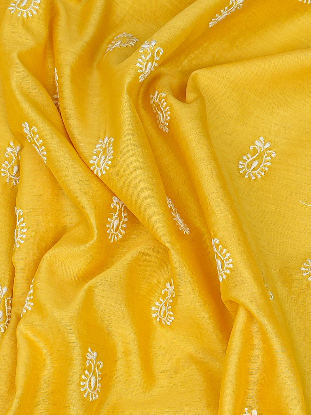 Ada Hand Embroidered Yellow Chanderi Lucknowi Chikankari Unstitched Men's Kurta Piece 01A785585