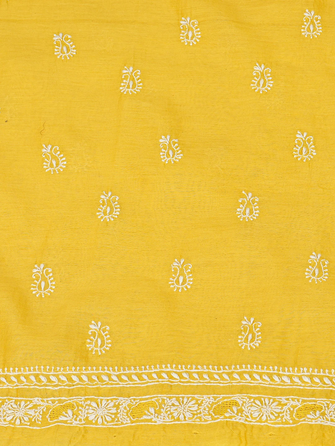 Ada Hand Embroidered Yellow Chanderi Lucknowi Chikankari Unstitched Men's Kurta Piece 01A785585