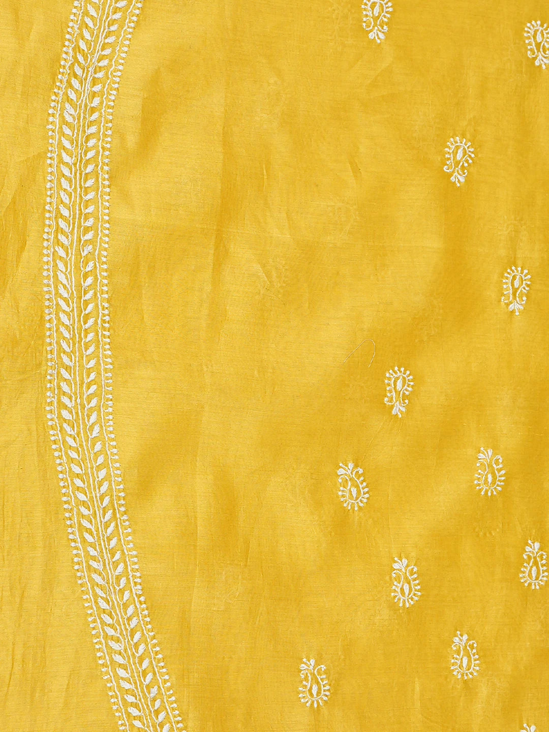 Ada Hand Embroidered Yellow Chanderi Lucknowi Chikankari Unstitched Men's Kurta Piece 01A785585