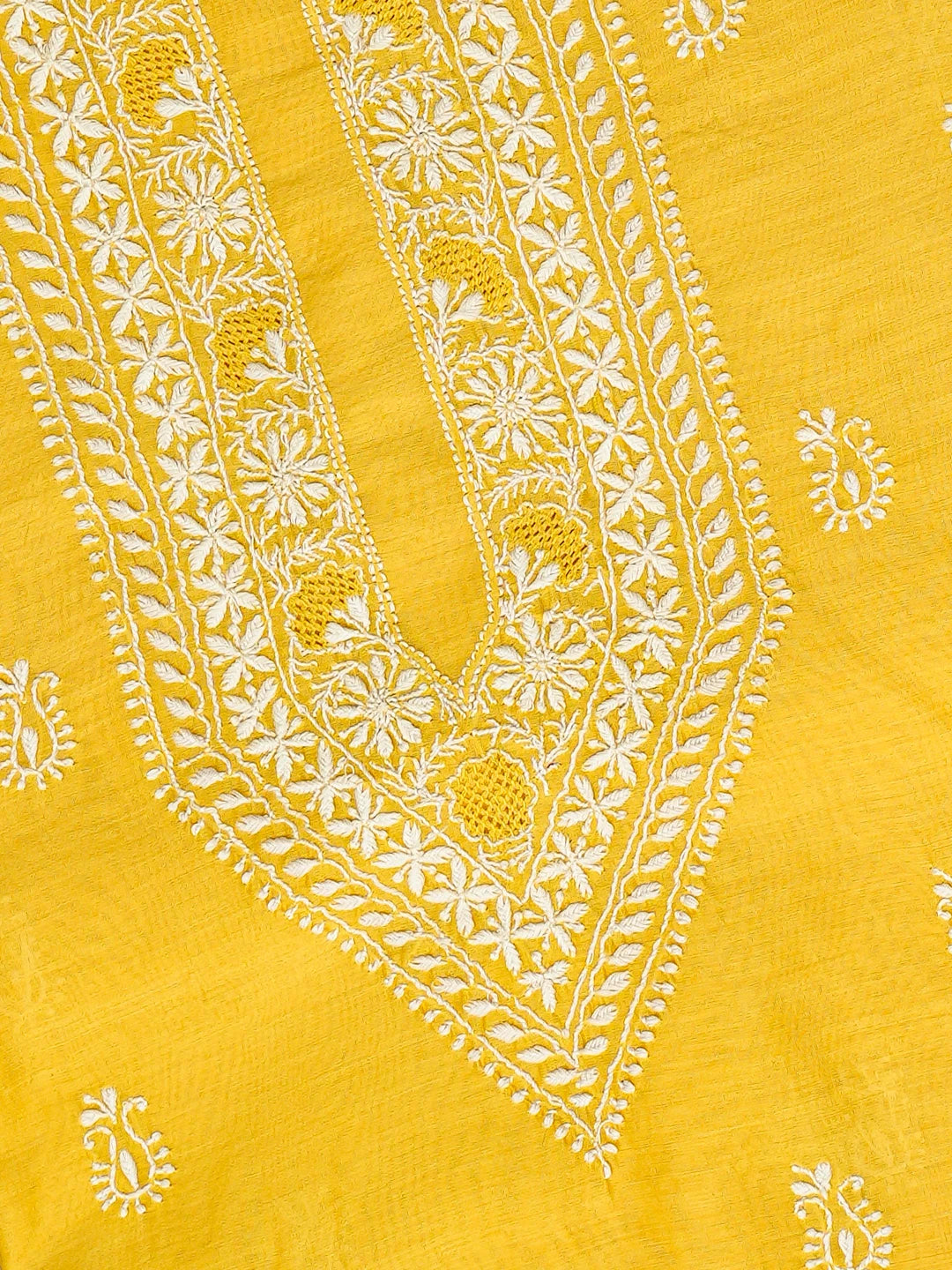 Ada Hand Embroidered Yellow Chanderi Lucknowi Chikankari Unstitched Men's Kurta Piece 01A785585