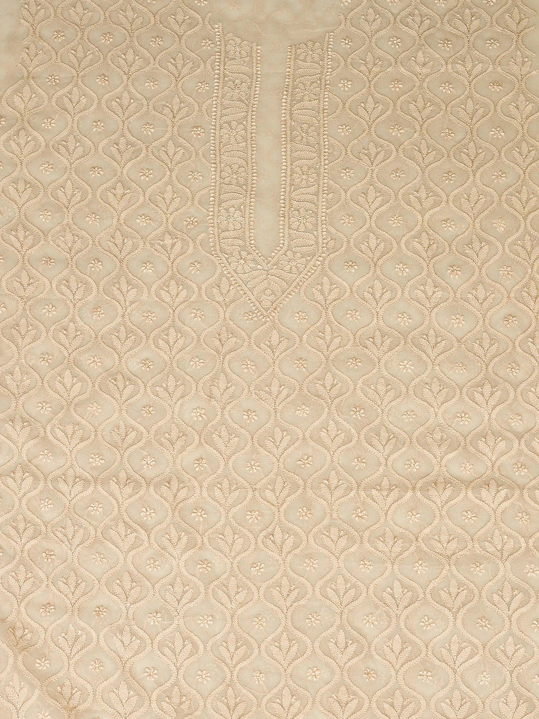Ada Hand Embroidered Fawn Pure Georgette Lucknowi Chikankari Unstitched Men's Kurta Piece 01A781794