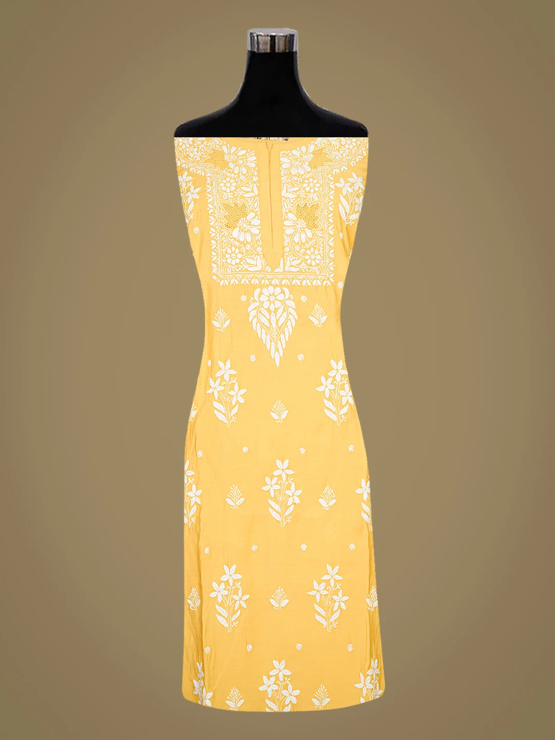 Ada Hand Embroidered Yellow Chanderi Lucknowi Chikankari Semi-Stitched Kurta Piece 01A668749
