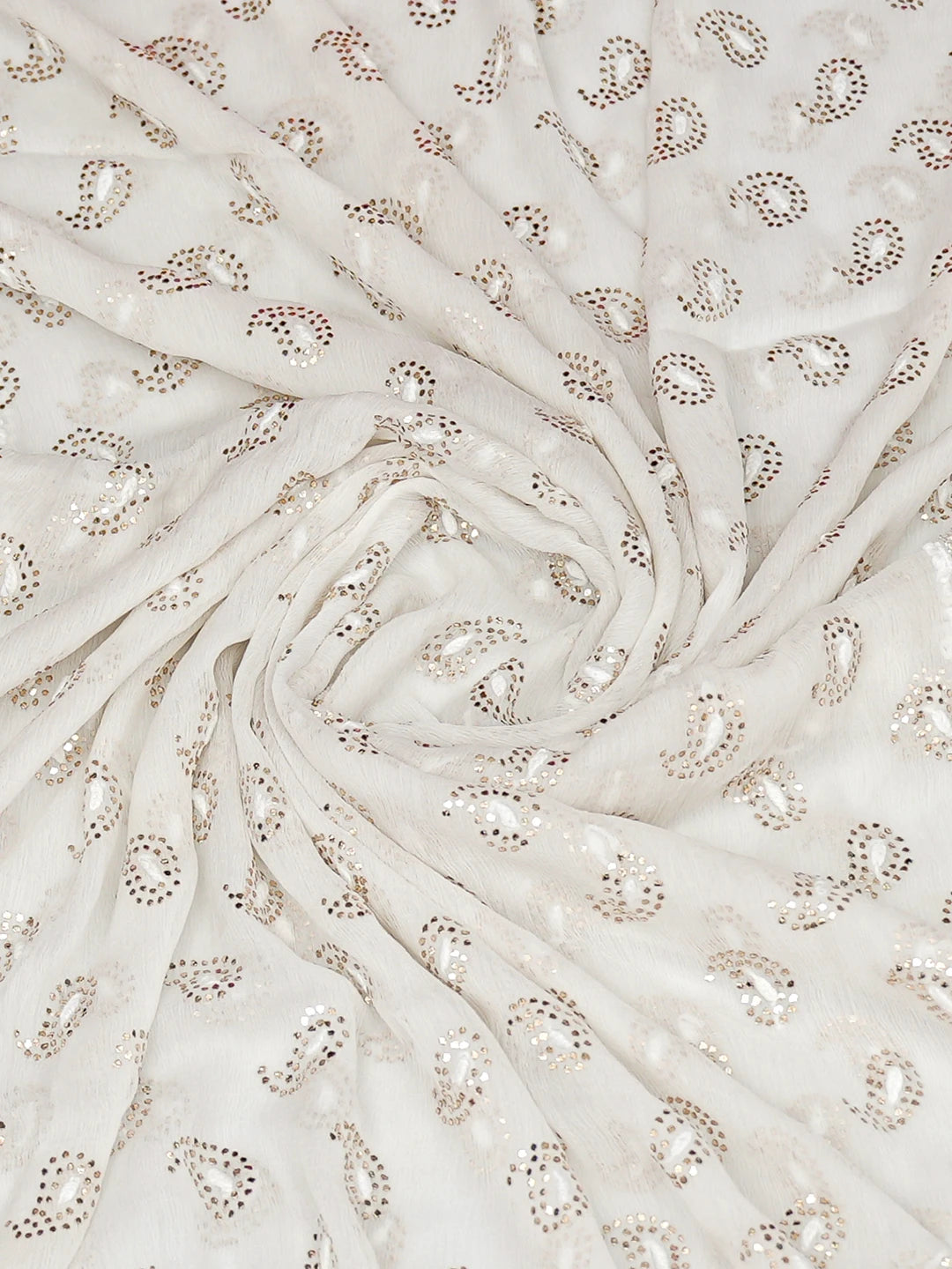 Ada Hand Embroidered White Alabaster Chiffon Lucknowi Chikankari Dupatta With Mukaish Work 01A721865