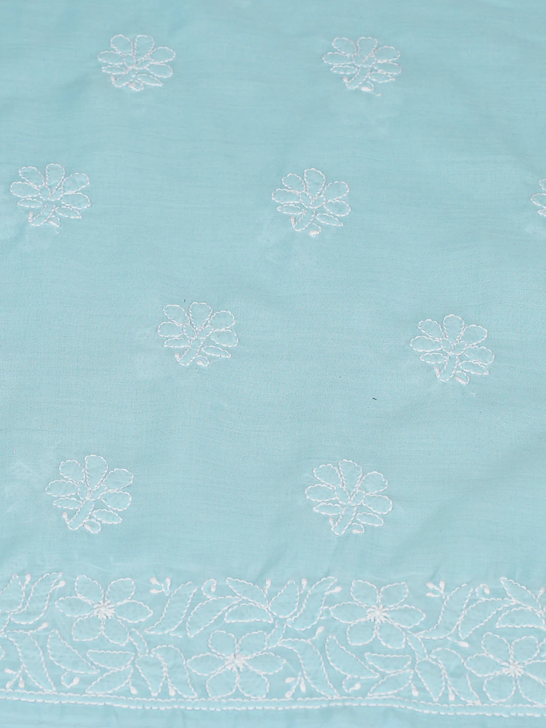 Ada Hand Embroidered Blue Cotton Lucknowi Chikankari Unstitched Kurta Piece 01A607270