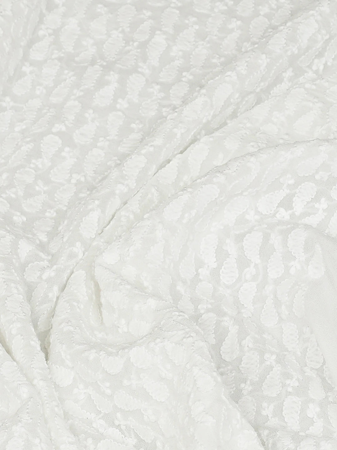 Ada Hand Embroidered White Viscose Georgette Lucknowi Chikankari Unstitched Men's Kurta Piece 01A813656