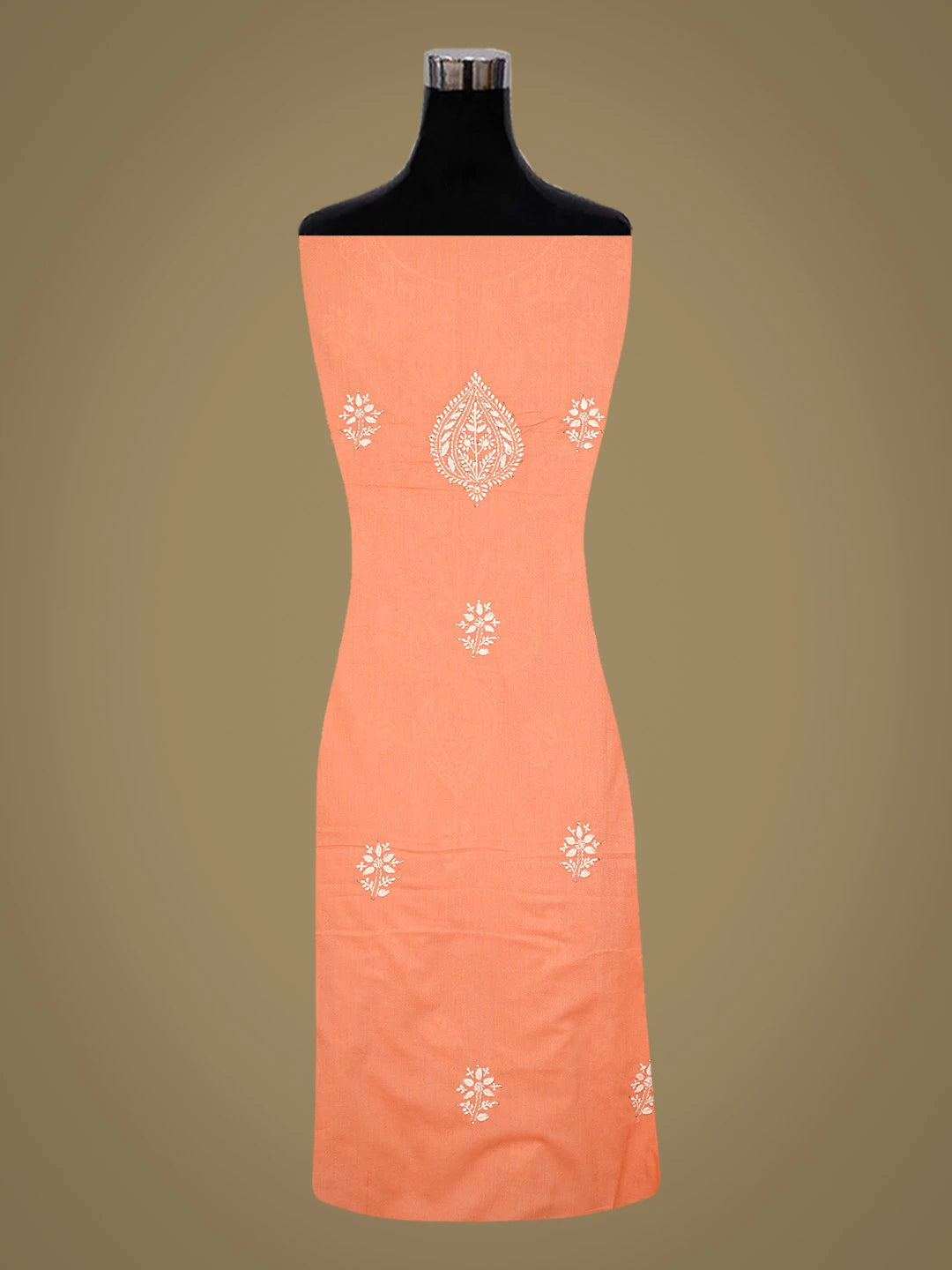 Ada Hand Embroidered Peach Cotton Lucknowi Chikankari Unstitched Kurta Dupatta Set With Muqaish Work 01A760118