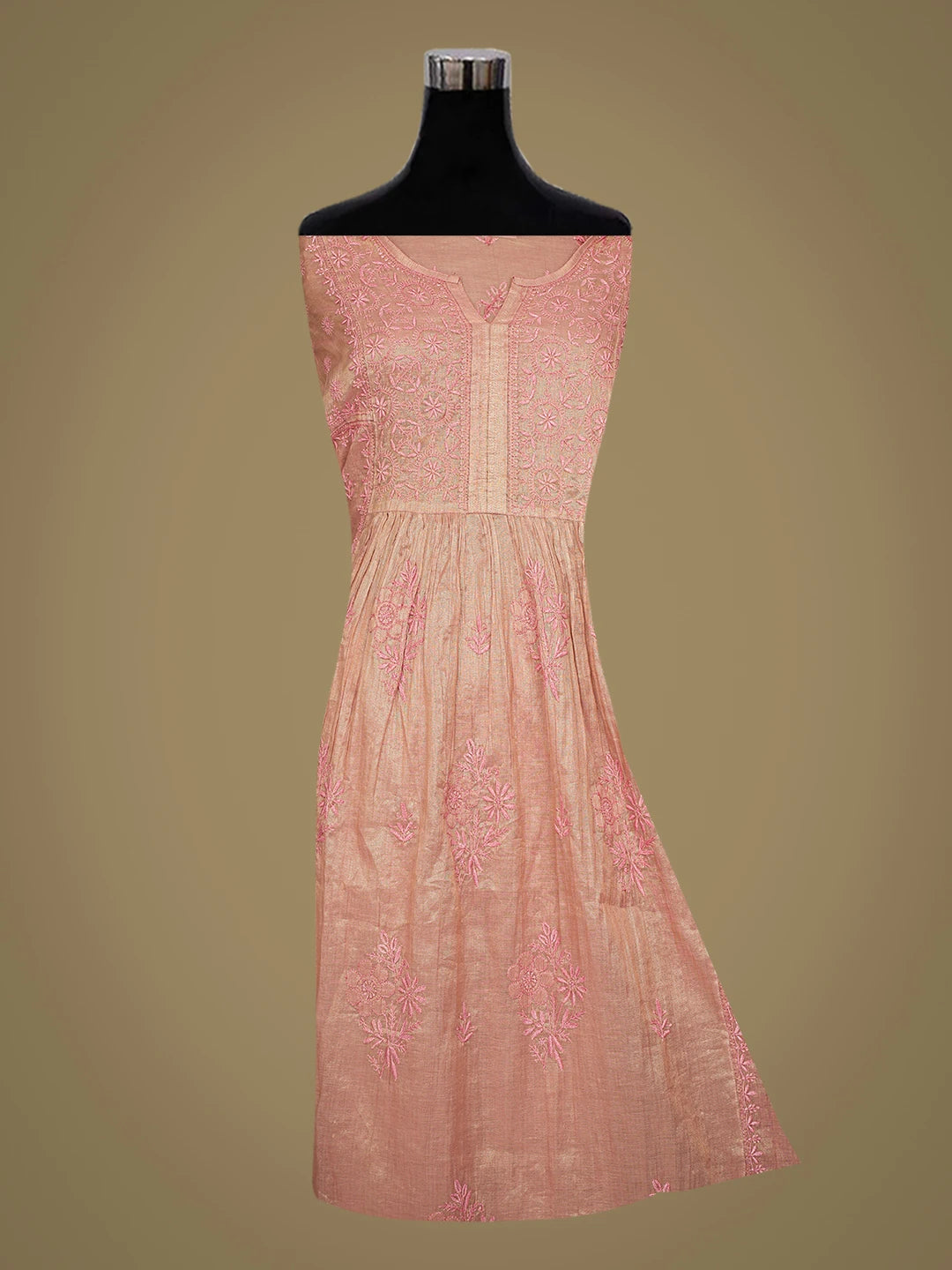 Ada Hand Embroidered Dusty Peach Tissue Lucknowi Chikankari Semi-Stitched Kurta Dupatta Set 01A762348