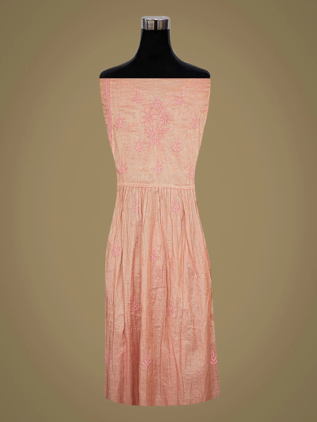 Ada Hand Embroidered Dusty Peach Tissue Lucknowi Chikankari Semi-Stitched Kurta Dupatta Set 01A762348