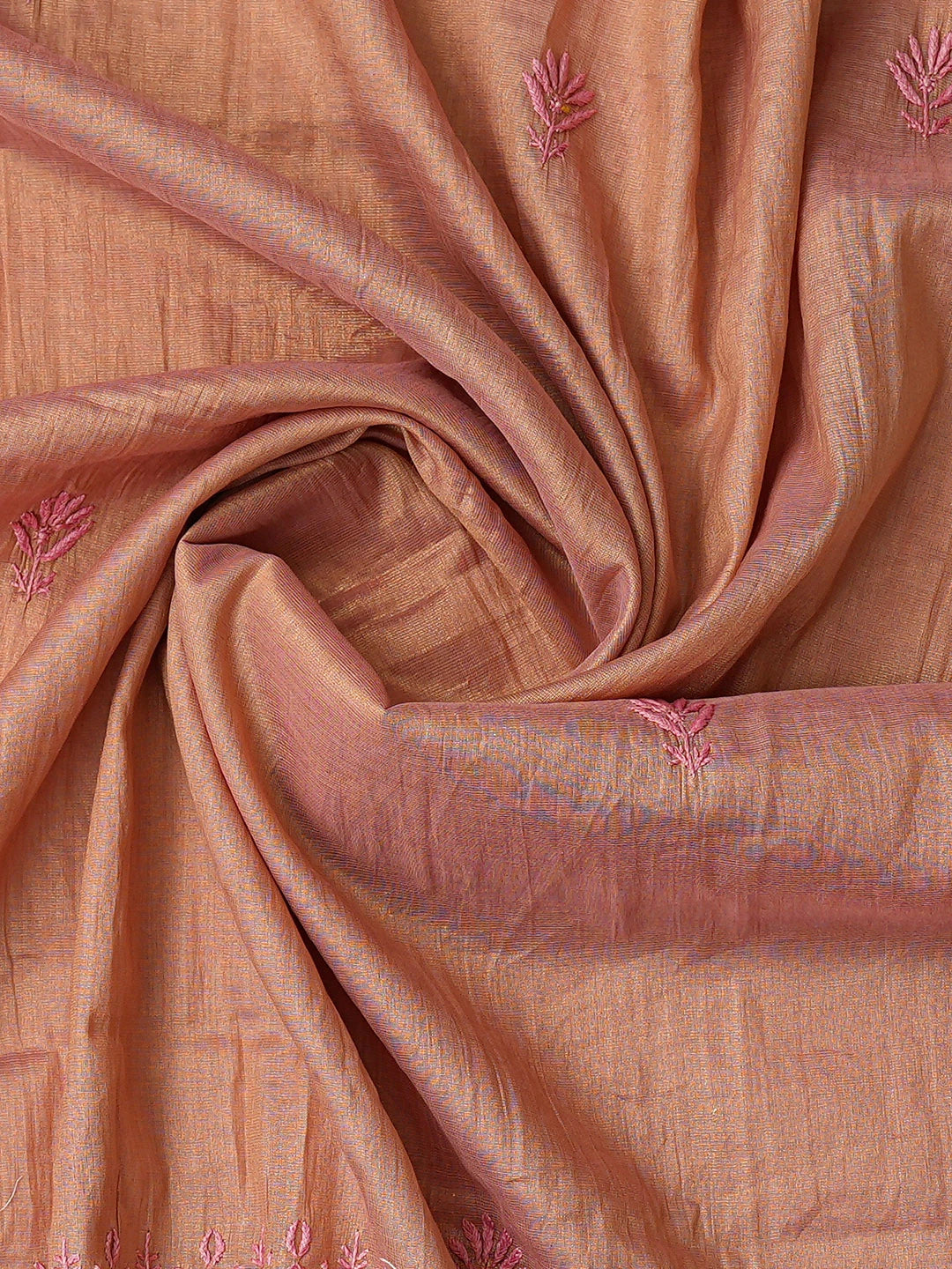 Ada Hand Embroidered Dusty Peach Tissue Lucknowi Chikankari Semi-Stitched Kurta Dupatta Set 01A762348