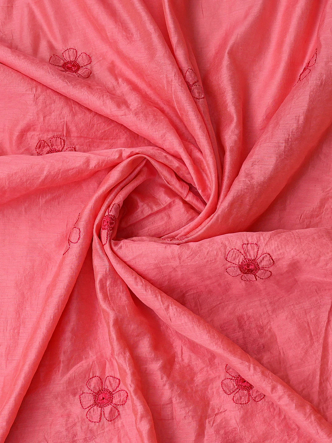 Ada Hand Embroidered Carrot Pink Chanderi Lucknowi Chikankari Unstitched Kurta Dupatta Set 01A798340