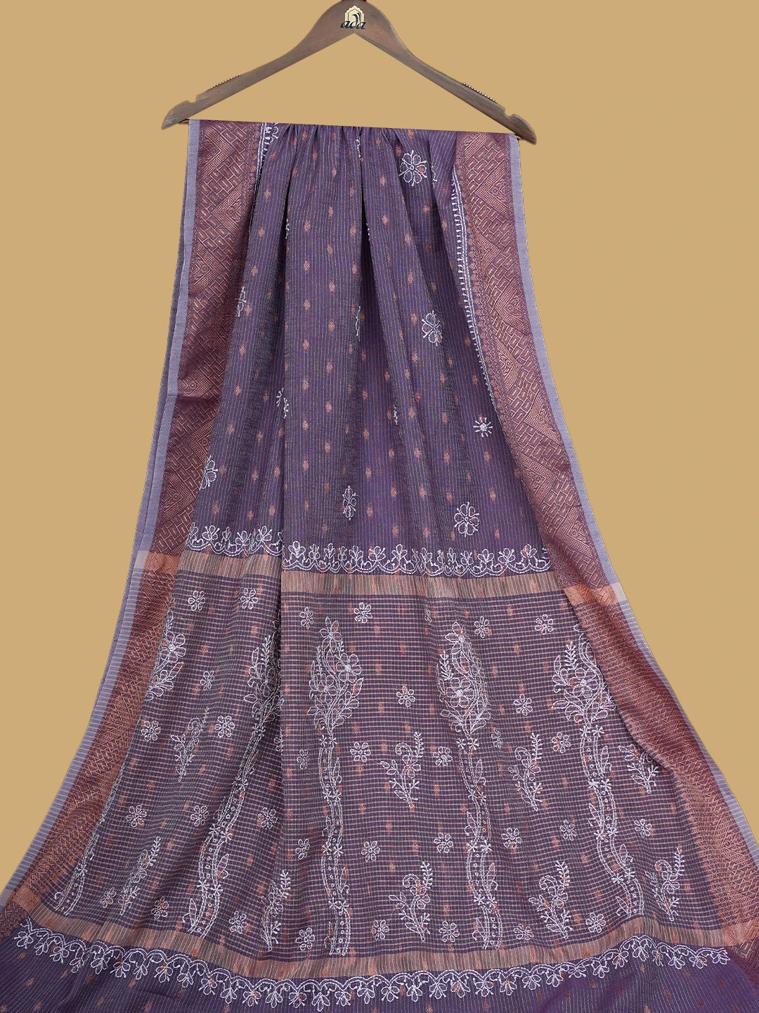 Ada Hand Embroidered Purple Chanderi Lucknowi Chikankari Saree and Blouse 01A776501