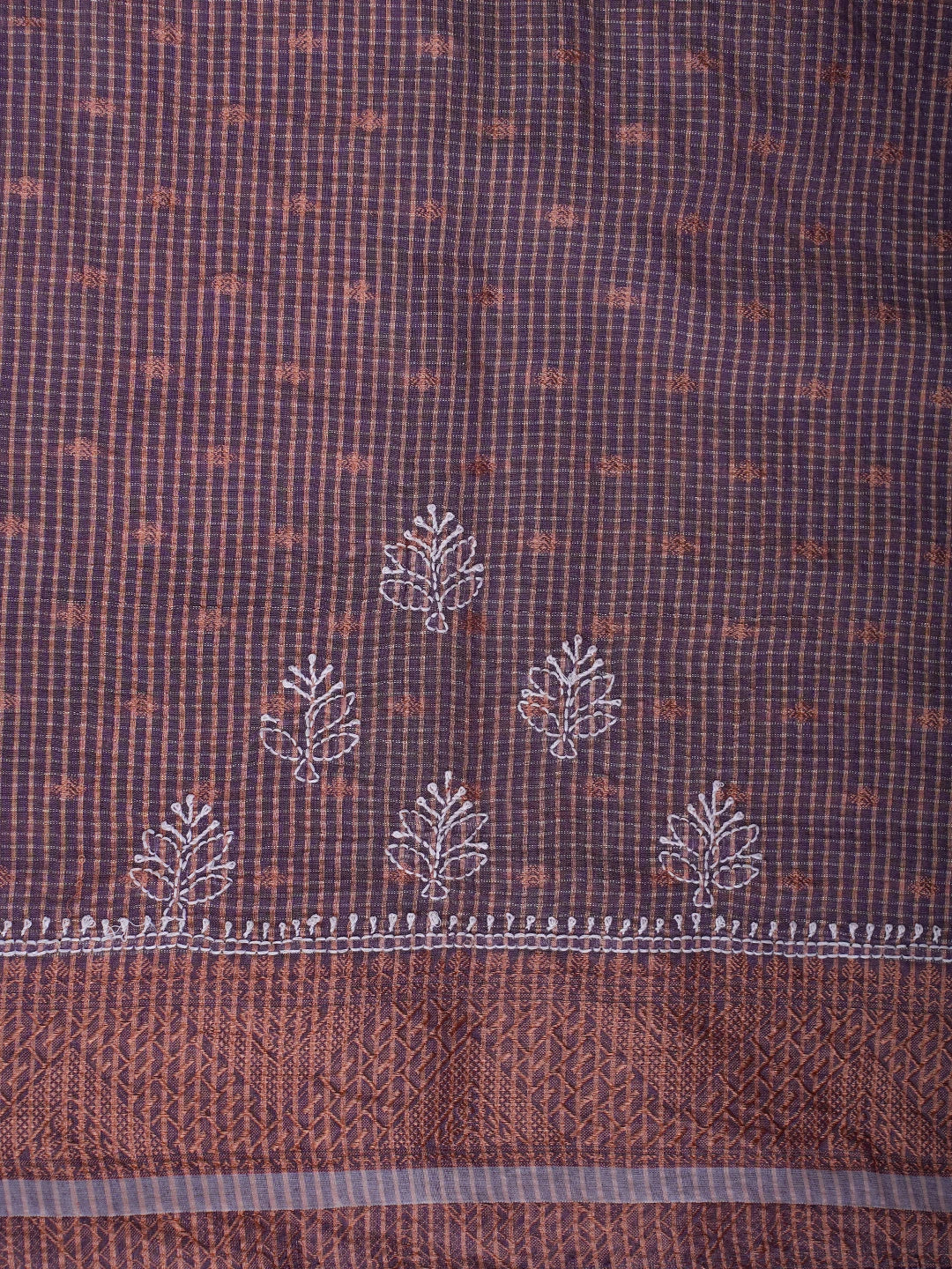 Ada Hand Embroidered Purple Chanderi Lucknowi Chikankari Saree and Blouse 01A776501