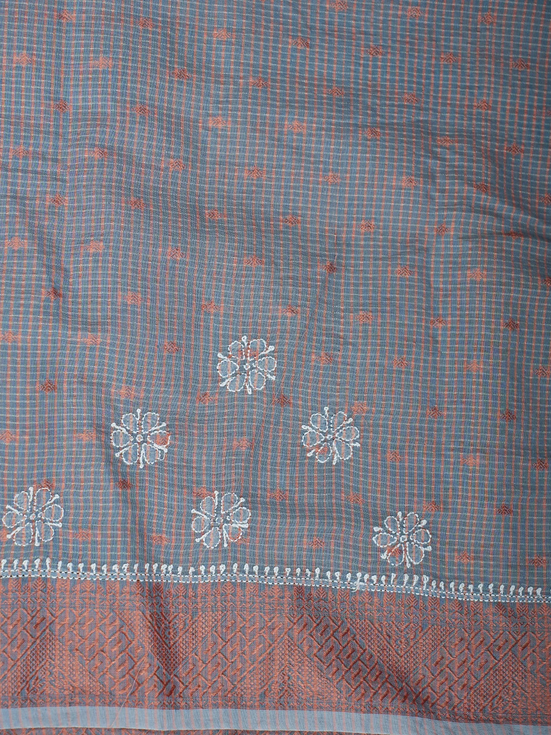 Ada Hand Embroidered Grey Chanderi Lucknowi Chikankari Saree and Blouse 01A776321