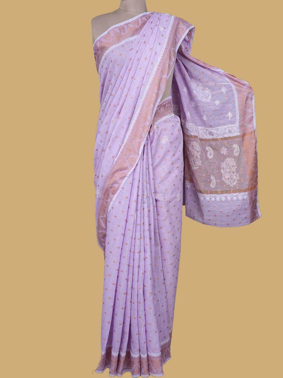 Ada Hand Embroidered Mauve Chanderi Lucknowi Chikankari Saree and Blouse 01A776526