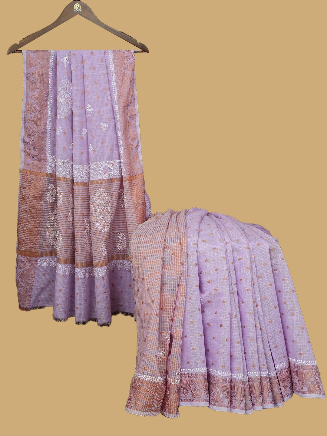 Ada Hand Embroidered Mauve Chanderi Lucknowi Chikankari Saree and Blouse 01A776526