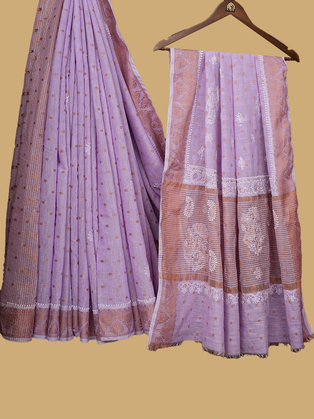Ada Hand Embroidered Mauve Chanderi Lucknowi Chikankari Saree and Blouse 01A776526