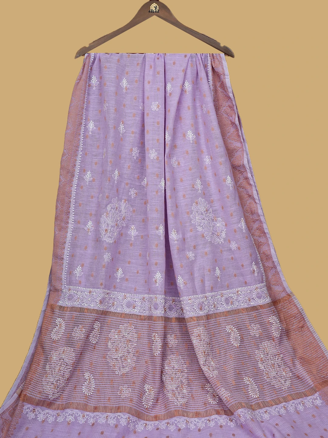 Ada Hand Embroidered Mauve Chanderi Lucknowi Chikankari Saree and Blouse 01A776526