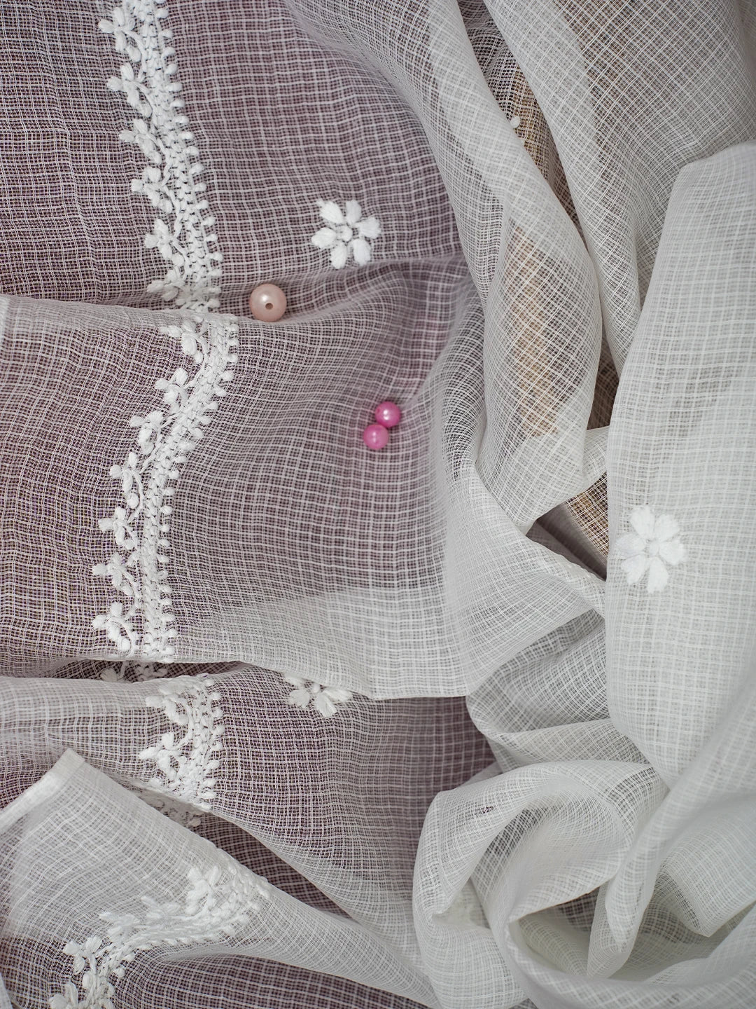 Ada Hand Embroidered White Kota Lucknowi Chikankari Dupatta A511111