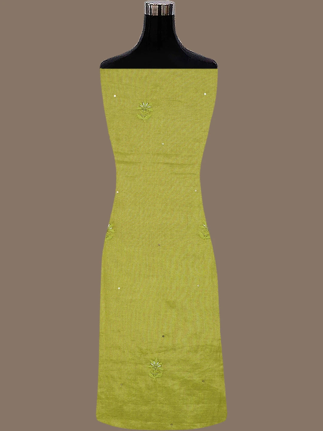 Ada Hand Embroidered Mehandi Green Tissue Lucknowi Chikankari Unstitched Kurta Dupatta Set With Cutdana Work 01A773139