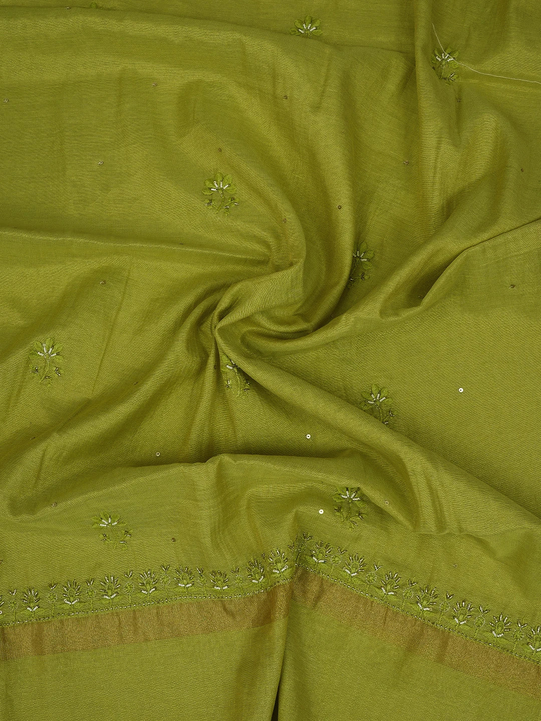 Ada Hand Embroidered Mehandi Green Tissue Lucknowi Chikankari Unstitched Kurta Dupatta Set With Cutdana Work 01A773139
