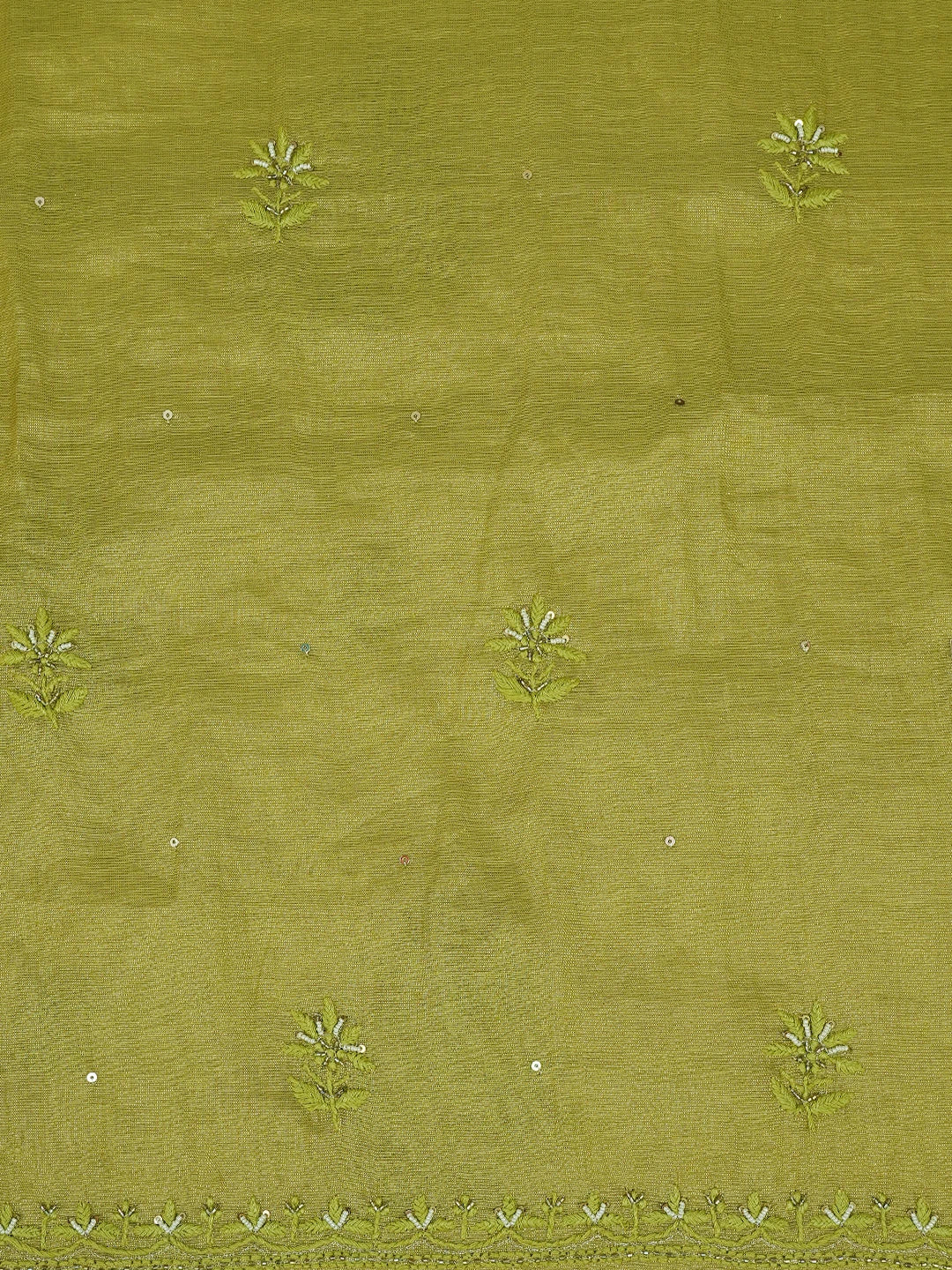 Ada Hand Embroidered Mehandi Green Tissue Lucknowi Chikankari Unstitched Kurta Dupatta Set With Cutdana Work 01A773139