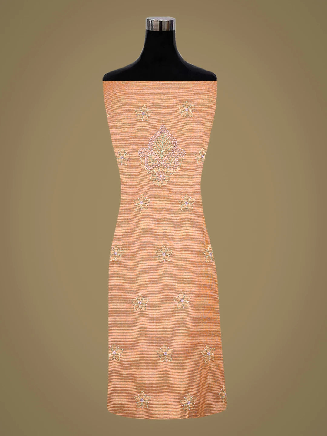Ada Hand Embroidered Orange Chanderi Lucknowi Chikankari Unstitched Kurta Dupatta Set 01A647146